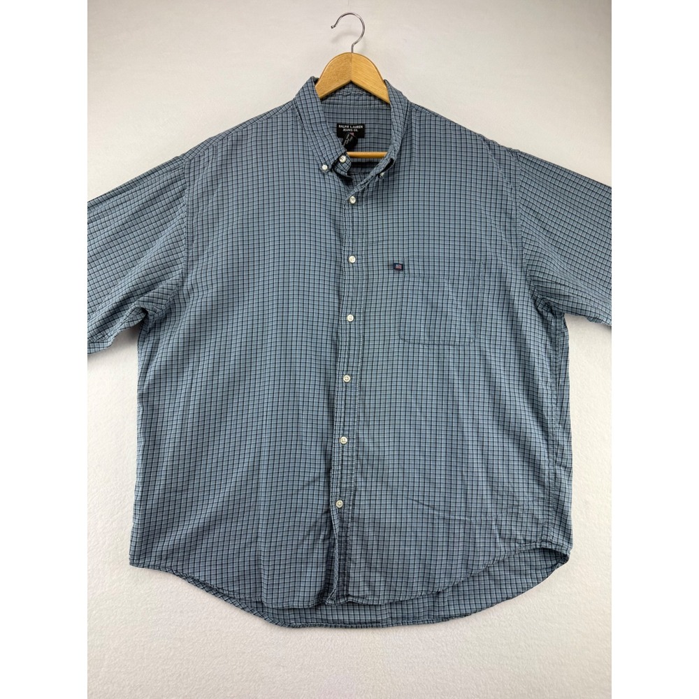 Ralph Lauren Jeans Co Shirt Mens XL Blue Gray Plaid Long Sleeve Button Down